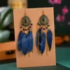 Long Gland De Mode Rouge Plume Style Ethnique Boho Grand Dangle Déclaration Boucle D'oreille De Mariage Boucles D'oreilles Accessoires En Gros