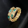 Классический женский подарок Красочное эмалированное кольцо в форме змеи Богемный стиль Регулируемое кольцо из 18-каратного золота Ювелирные изделия
