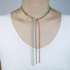 Iced Out 2MM Slim CZ Tennis Chain Long Sexy Women Y Lariat Necklace Gold Plated Multi Colors Hip Hop Necklaces Jewelry