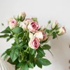 Decorative Flowers & Wreaths Long 4 Head Rose Silk Artificial High Quality Wedding Home Living Room Decoration Plastic Branch Fake Flower Pl