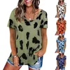 Women's T-Shirt Leopard V Neck Tshirts Woman Top Short Sleeve Loose Women Casual Soft Tops Tee Shirts Female Harajuku Mujer Camisetas