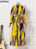 Bohemian Maxi Dress VONDA Summer Women Sundress Vintage Puff Sleeve Printed Party Long Casual Vestido Robes Oversized 220611