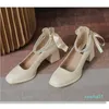 Dress Shoes Spring And Autumn Ladies High Heels Bow Square Head Mary Jane Single Office Work Women's Size 34-40