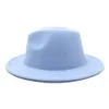 Autumn Winter Sky Blue Men Wool Fedora Hat Wide Brim Women Faux Woolen Ladies Fedoras Jazz Hat Bowler Felt Hatt