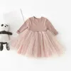 Humor Bear Baby Girl Clothes Set Stars Moon Decorazione Mesh Dress Body a maniche lunghe Costume Abbigliamento 220422