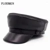 Pu Leather Military Cap Women Fashion Gorras Gorras Snaps Caps Female Casquette Bert British Style Brand for Men Wide Brim Hats Delm2