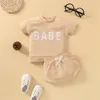 Clothing Sets Summer Unisex Baby Solid Color 2 Piece Toddler Infant Boy Girl Short Sleeve Letter Printed Tops Shorts Cotton ClothesClothing