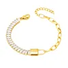 Classic Rectangle Zircon Link Chain Bracelet Gold Lock Charm Bracelets Jewelry