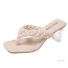 Sandali firmati Sandali di grandi dimensioni stile estivo da donna a testa quadrata con cintura intrecciata a spina di pesce sexy pantofole con tacco spesso