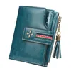 Wallets Women's Oil Wax Leather Wallet Fashionable Small Coin Purse Zipper Tassel High Quality Short 2022Wallets