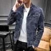 Jackets masculinos Retro jeans stand colar de outono top juvenil zíper casual cardigan motociclista homem coreano cor de algodão sólido jaqueta de inverno Menme