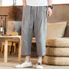 Calça masculina moda masculino casual harém de verão calças de linho de algodão masculino estilo chinês bezerro sólido comprimento 5xl 220826