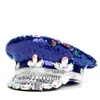 Berets Luxury Femmes Military Hat Double face paillettes Burning Capitaine Sergent Rhingestone Rave Festival Bachelorette Part Hatberets9208886