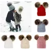 Barn baby stickade hattar vinter solid virkning hatt varm mjuk pom pom beanies dubbel hårboll utomhus slouchy möss c0722g03