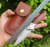 Damascus Flipper Pocket Knife VG10 Damascuss Steel Blade Rosewood + Steel Head Handle Ball Bearing EDC Knives Tools With Leather Mante