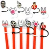 Custom bad bunny etc pattern soft silicone straw toppers accessories cover charms Reusable Splash Proof drinking dust plug decorative 8mm straw party supplies