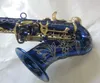 R54 petit cou incurvé saxophone soprano si plat en laiton de haute qualité saxo plaqué bleu clé en or avec embout en cuir