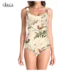 Vintage pequeno floral 3d impressão meninas onepiece maiô sem mangas magro sexy mulheres swimwear verão 220617