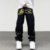 Ropa Dog Print Streetwear Men Hip Hop workowate dżinsy