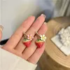 Clip-on & Screw Back Korean Small Fresh Sweet Girl Flower Strawberry Clip On Earring Female Cute Enamel Red Without PiercingClip-on Kirs22