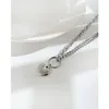 Silver Stainless Steel Multi-layer Heart Lover Charm Necklace Pendant Chain 18inch for Women Ladies Sweet Gifts