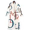 Kvinnors ull Kvinnor blandar Fashion Letter Print Trench Coat For Women Casual White Blend Long Coats Jacket Overcoat Loose Warm Warm