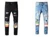 メンズジーンズファッションブラックブルーデニムパンツのためのスキニーリッピング破壊されたストレッチスリムフィット高品質