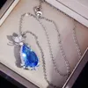 Pendentif Colliers Haute Qualité Goutte D'eau Collier Incrusté Zircon Cubique Bleu Délicat Papillon Bijoux En Argent Pour Les Femmes De Mariage PartyPendant