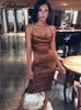 Dulzura Neon satynowa koronkowa koronka w górę Summer Women Bodycon Long Midi Sukienka bez rękawów Elegancka impreza Seksowne ubrania klubowe 220611