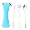 3st rostfritt stål Knifes Fork Spoon Set Family Travel Table Camping Cutsly Cloth Bag Three-Piece Cern Kitchen Y220530