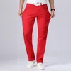 Sonbahar erkek Kırmızı Kot Klasik Tarzı Düz ​​Esneklik Pamuk Denim Pantolon Erkek Marka Beyaz Pantolon 220328