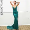 LOVELEMONADE Sexy vert col en V profond dos ouvert géométrie paillettes longue robe LM81225 220507