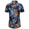 45KG120KG SUMMER Nya mode Mens Kort ärmblommor Skjorta Button Down Red Blue Floral Hawaiian Shirts 4xl 5xl 6xl 7xl 210412