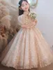 Champagne Princess Flower Girls Dresses Wedding Sequined Lace Tulle Puffy Party Children For Birthday Ball Gown Girl Pageant GOWNS 403