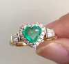 Princesa White Sapphire Gold Emerald Gemstone Diamond Heart Rings for Women Wedding noivado de jóias