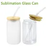 UPS 12oz 16oz Sublimation Clear Glass Tumbler 12oz Frosted Cola Can Bamboo Lid Beer Cocktail Cup Whiskey Coffee Mug Iced Tea