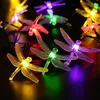Strängar Vattentät trädgård Julfestdekoration utomhus Solar LED -sträng Ljus 20 Dragonfly Panel Strip Lighted Stringled