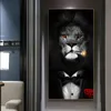Leone selvaggio nero astratto in un vestito Dipinti su tela Poster e Leone che fuma un sigaro Pittura Immagini di arte della parete per la decorazione domestica