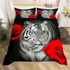 Tiger duvet Cover Twin for Kids Boys 3D Animal Print Cluforer Wildlife Bedding Set Microfiber Quilt med örngott