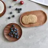 Dishes & Plates Tableware Solid Wood Round Dessert Plate Japanese-style Wooden Tray Snack Dried Fruit Walnut Color PlateDishes