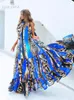 Casual Printed Loose Large Hem Dress Sexig ärmlös Lady Beach Maxi Dress Summer Fashion Elegant Boho Dresses A1080 220527