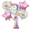Rainbow Unicorn Balloon 32インチナンバーホイルの風船1st子供ユニコーンのテーマ誕生日パーティーの飾りベビーシャワーグローブGC855