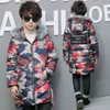 Boys Winter Mid-Length Camouflage Cotton Jacket Boys Letter Print Embroidery Large Fur Collar Hoodie Warm Cotton Jacket J220718