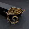 Stora ödla kameleonbrosch animalisk kappstift stift strass mode smycken emaljtillbehör ornament 3 färger välj