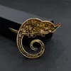 Large Lizard Chameleon Brooch Animal Coat Pin Rhinestone Fashion Jewelry Enamel Accessories Ornaments 3 Colors Choose