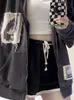 Kadın Kazak Büyük Boy Hoodies Bahar Ceket Mektup Baskı Ceket Goth Harajuku Y2K Estetik Giysi Grunge Punk Zip-up 220324