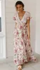 Vintage chic vestido Floral print bat sleeve beach long Bohemian maxi sundress Ladies sexy V neck Summer Boho dress 220402