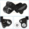 Mikroskop 30X 60X Podświetlane jubilers Lupa Eye Lupa Lupa, składana Magnifier biżuterii z jasnym światłem LED do klejnotów monet czarne 9889 Silver Color Logo Dostosowane