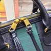 Boston-Reisetasche für Herren, große Damen-Handtasche, Umhängetasche, Kissentasche, hohe Kapazität, echtes Leder, klassisch, rot, grün gestreift, hochwertige Tragetasche mit abnehmbarem Riemen