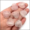 Artes e artesanato 15mm 20mm Quartz rosa Charms de pedra natural Crystal Heart Pingents